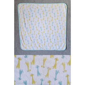 Carters Baby Blanket Terry Cloth Blue/Yellow Giraffe Print Cotton Blend 28 x 27‎